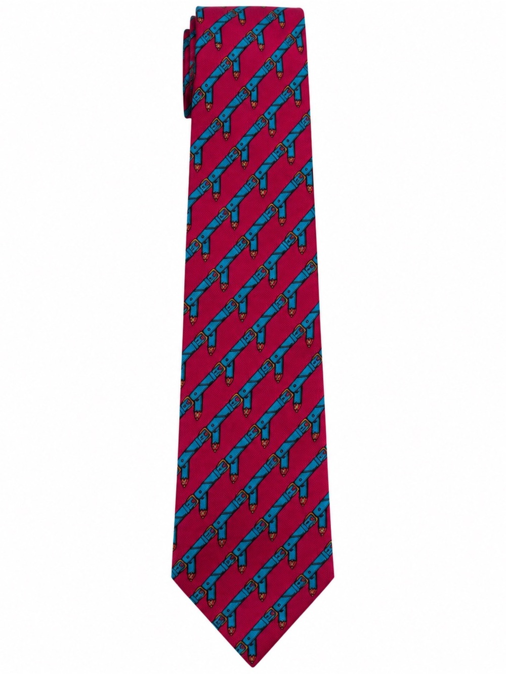 Vintage Hermes Paris 954 IA 100% Silk Tie Red Blue Equestrian Belt Made France